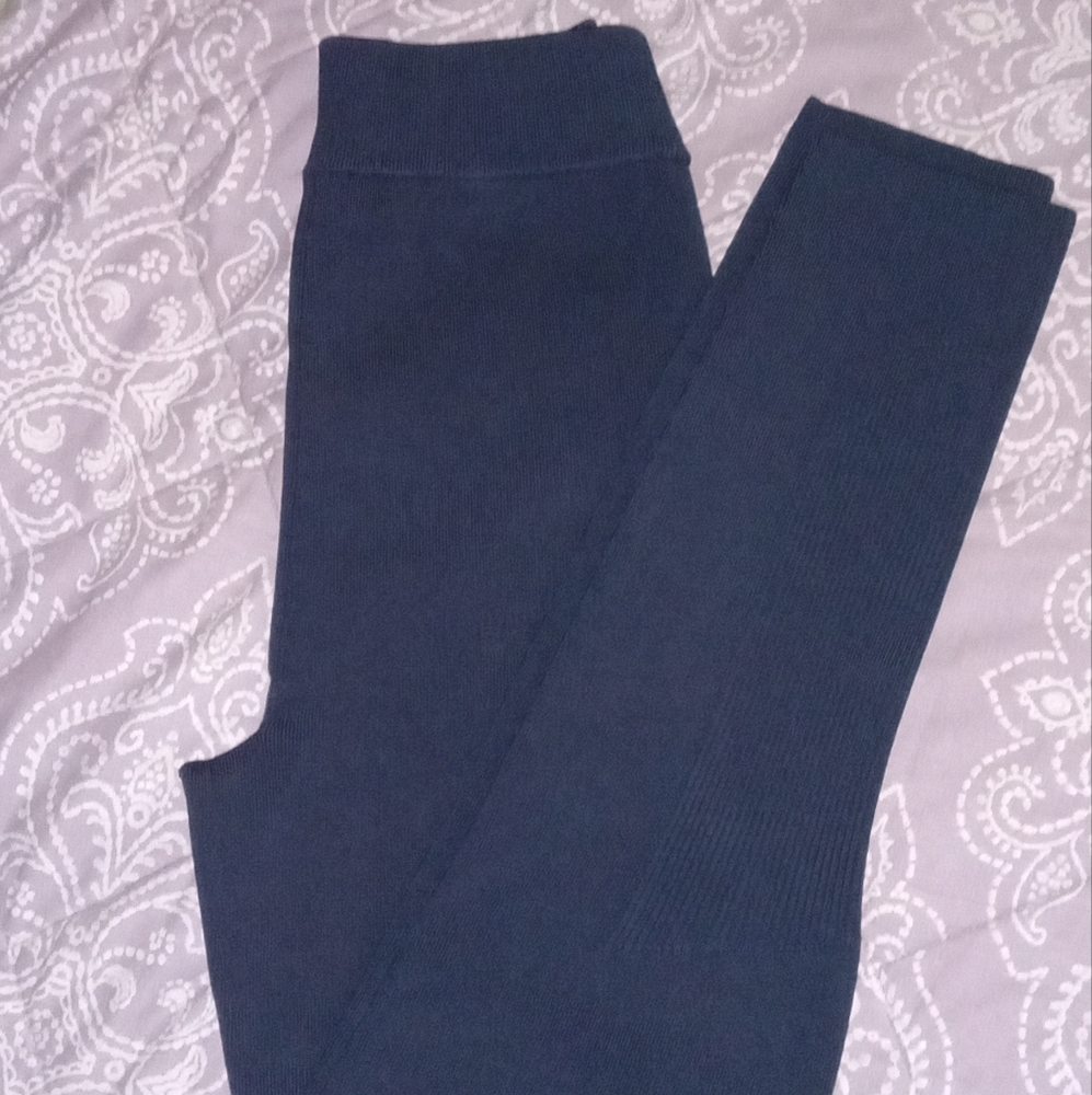 NEW size L Victoria Beckham Ribbed Leggings NAVY BLUE Color - Picture 11 of 16